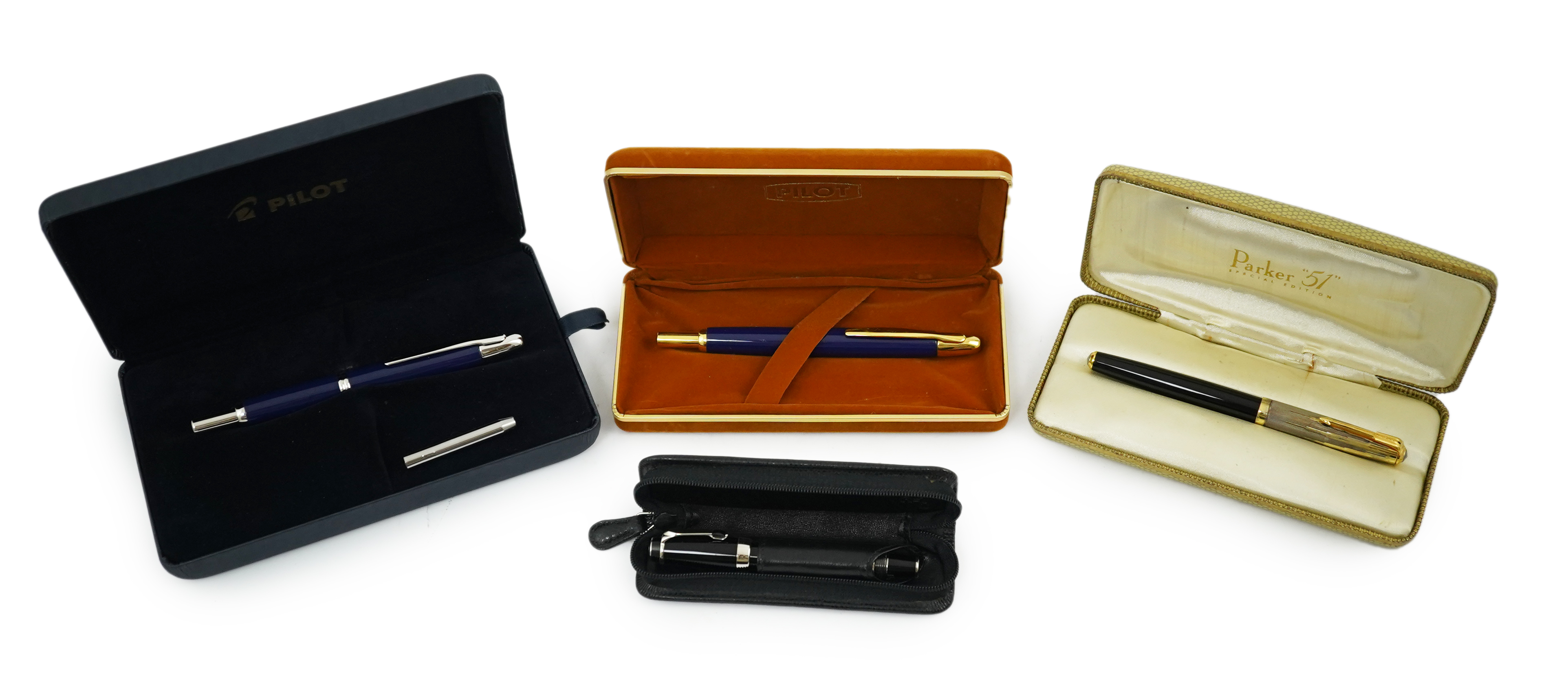 Pilot Pens plus modern '51' and a Montblanc cased pen (4)